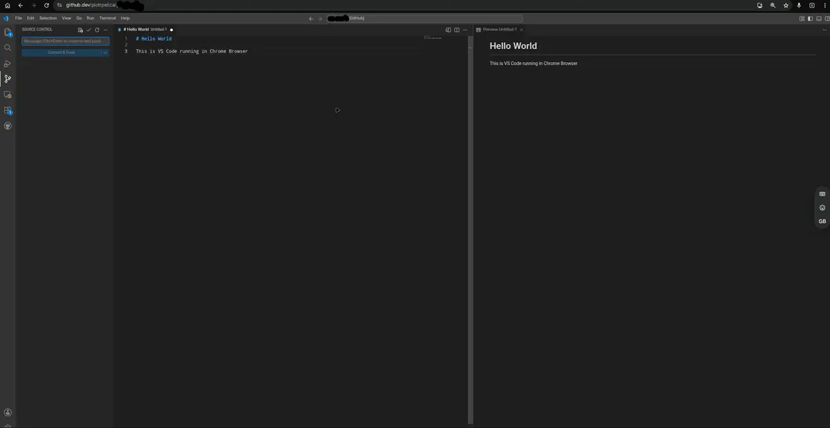 VS Code, running in Chrome, on a phone. No VM, no remote desktop, no laptop.